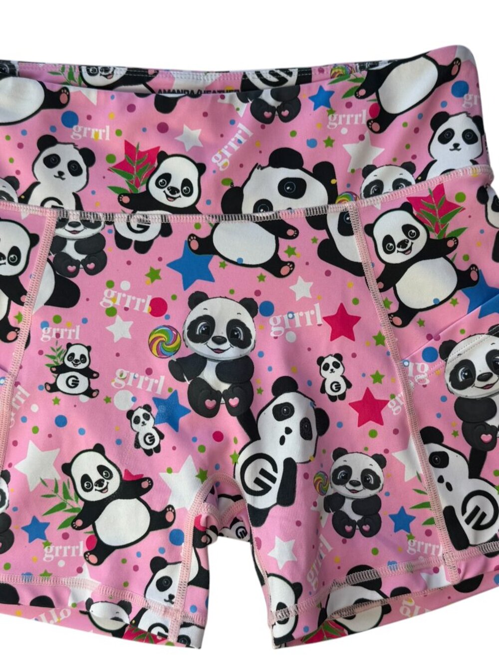 AMANDA/HEATHER Pink Spandex Bike Shorts Panda Print grrrl.  Size Women's M